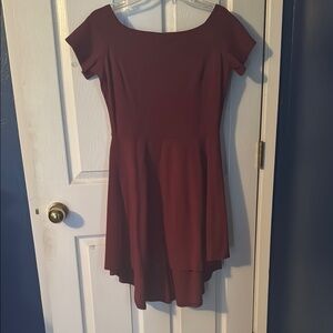 Red Fit and Flare High Low Dress with Boat Neck